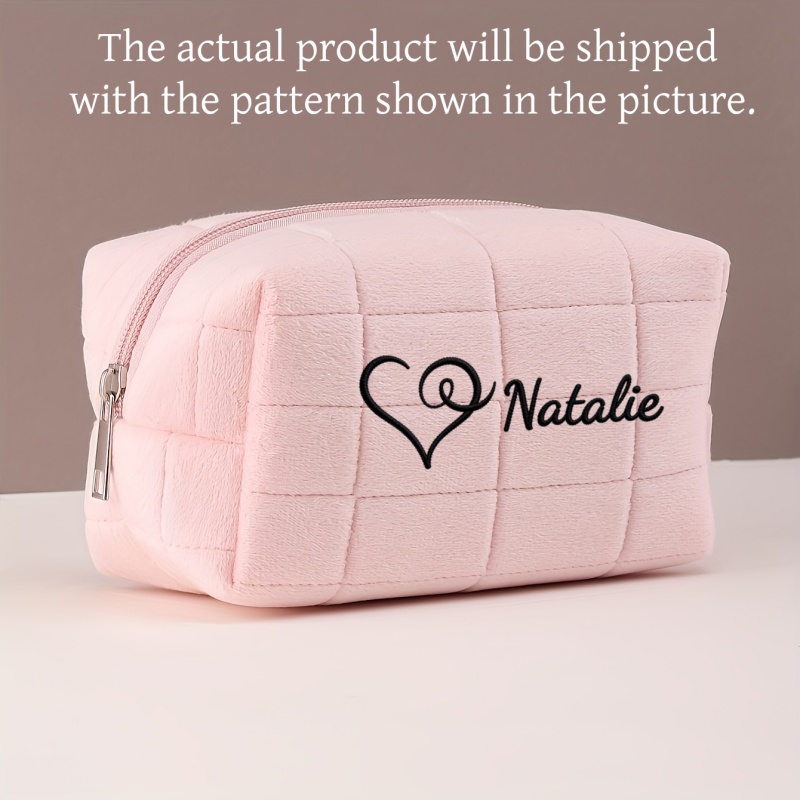 TEMU Custom Embroidered Personalized Name Pattern Makeup Bag - Plush Cute Makeup Pouch Pillow Storage, High-end Feel, Large Capacity Storage Bag, 1