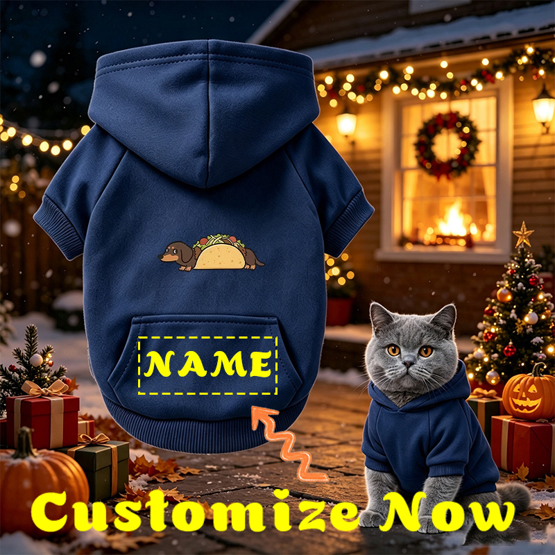 TEMU Customizable Pet Hooded Sweatshirt, Self- , Fun Dachshund Taco Print, Soft Sweatshirt, Suitable For Small Pets For Home And , Unisex Winter Warm