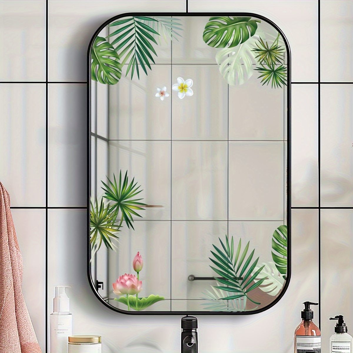 1 Plant Flower Wall Sticker Decoration- Pvc Material, Self-adhesive, Suitable For Bathroom Mirrors, Doors, Windows, Makeup Mirrors Decoration, Home Decoration