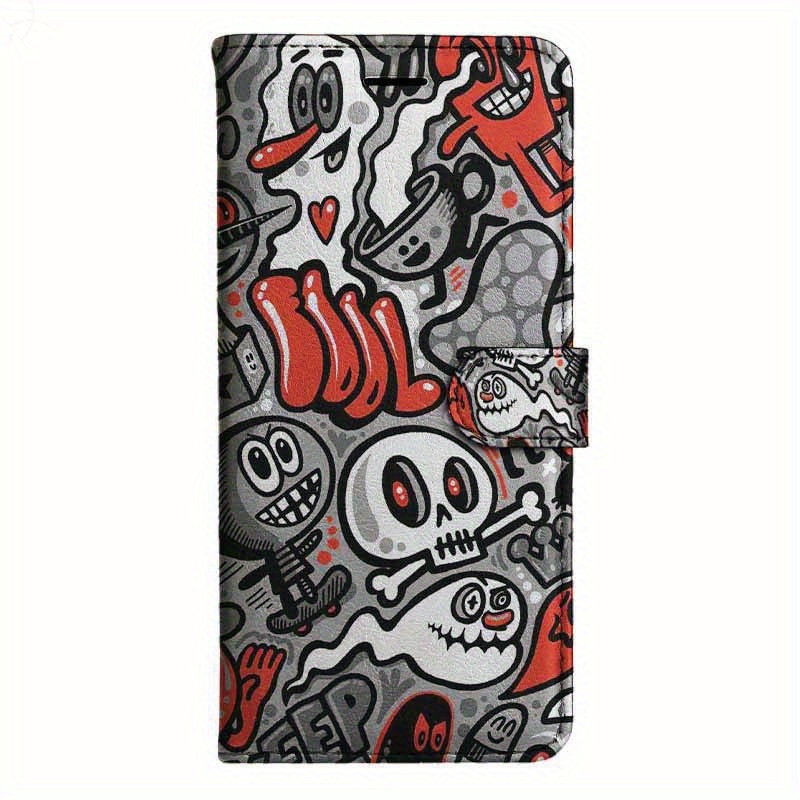 TEMU Graffiti Magnetic Flip Wallet Case With D Holder Stand For Iphone 5/6/6s/7/8/x/xs/xr/se2 2020/se3 2022/11/12/13/ Pro Max