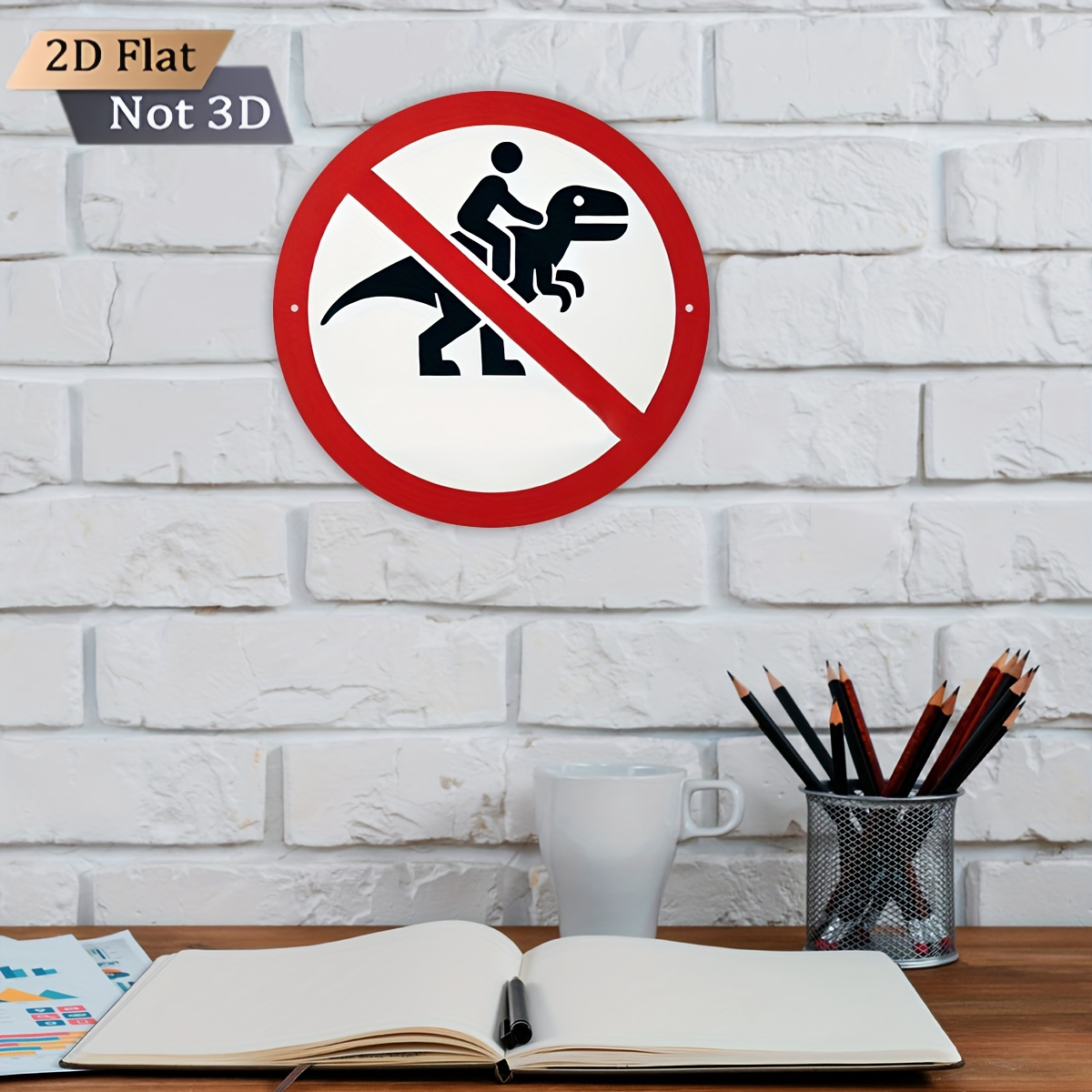 TEMU 2d Flat, 2d Flat Printed Humorous Dinosaur Art Sign - "no Driving On Dinosaurs" Round Wooden Sign, High-definition Printing, Suitable For Home,