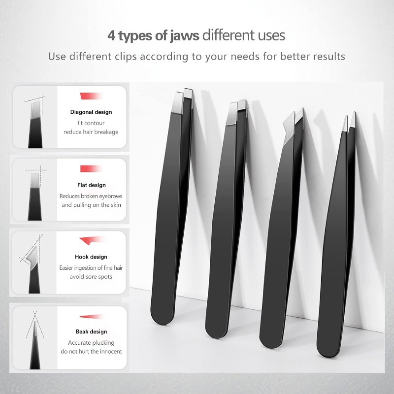 4pcs High-Quality Stainless Steel Tweezers, Facial Care Tool