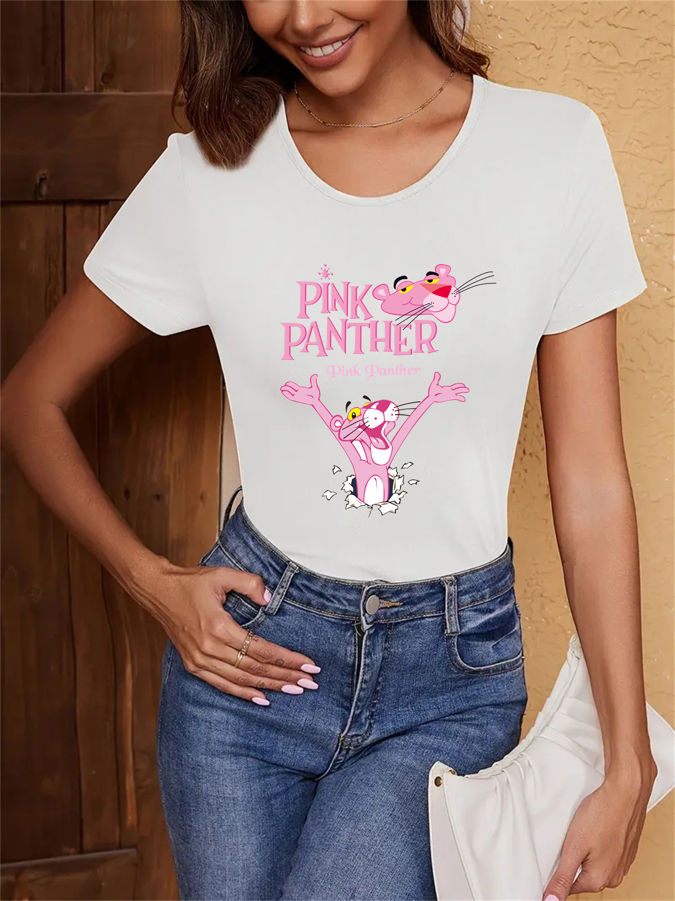 womens light panther graphic t shirt stretchy Temu Spain