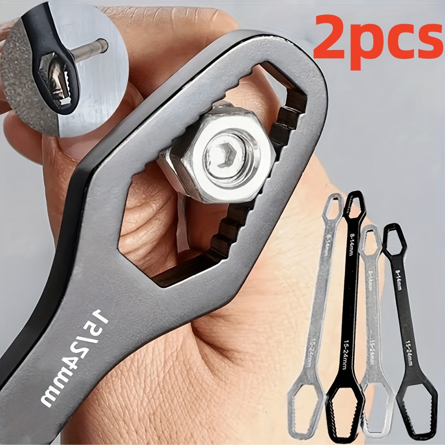 TEMU 2pcs Multifunctional Black 5mm Thick T-shaped Wrench, Adjustable Self Tightening Double Head Wrench, Wrench Diameter 3-17mm, Portable Hand Tool