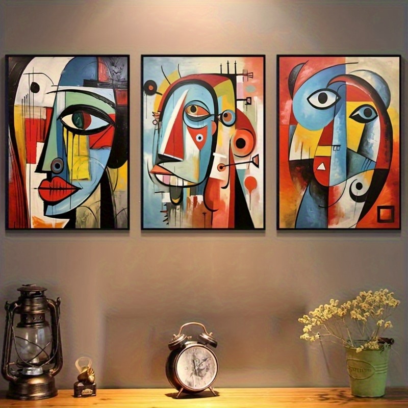 2d flat 2d flat 2d flat 3pcs set of canvas prints picasso style canvas posters cartoon and anime themed murals   wall decoration aesthetic decoration office caf living room bedroom wall decoration wall art