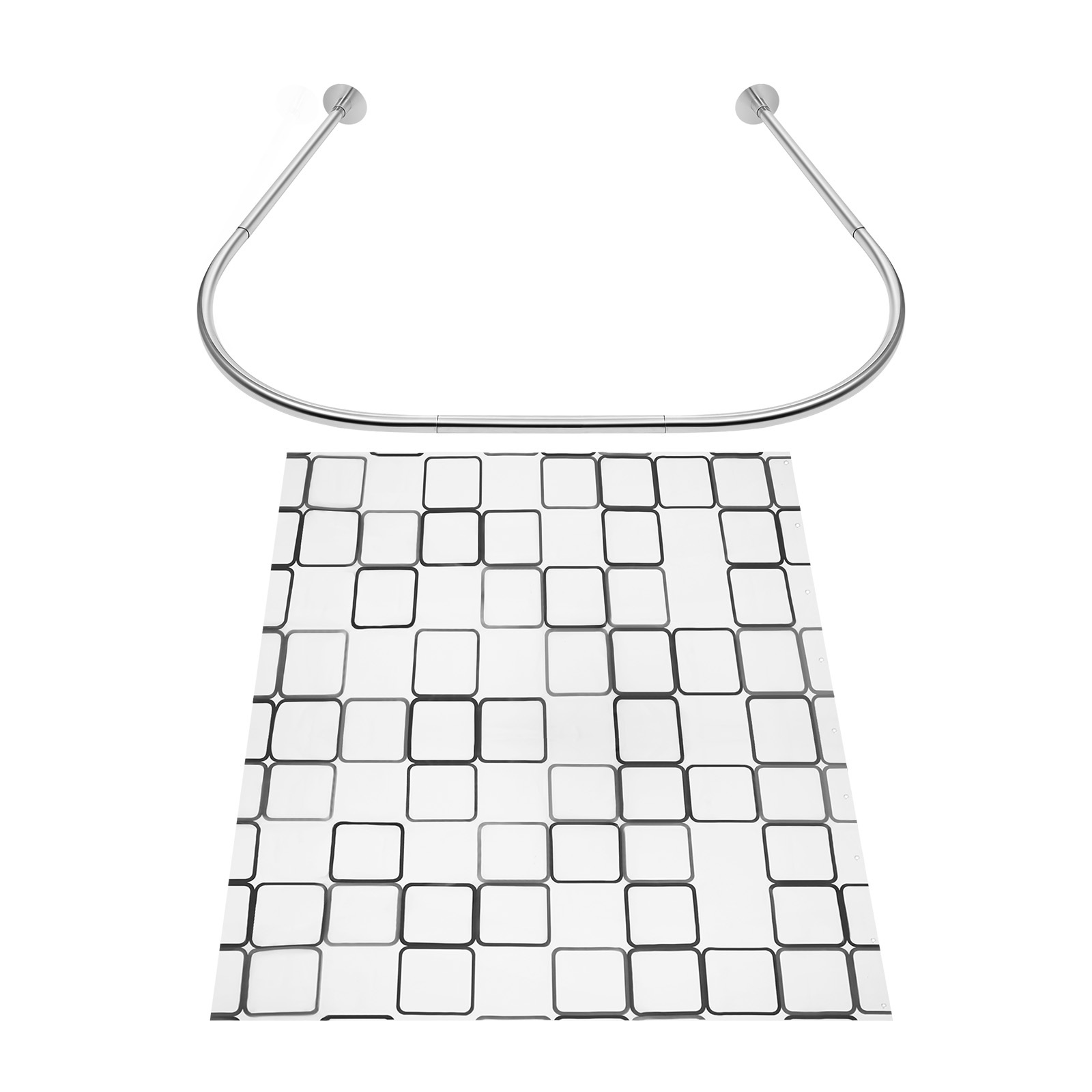 U-shaped Stainless Steel Shower Curtain Rod 0.9-1. With 7.87ft Curtain