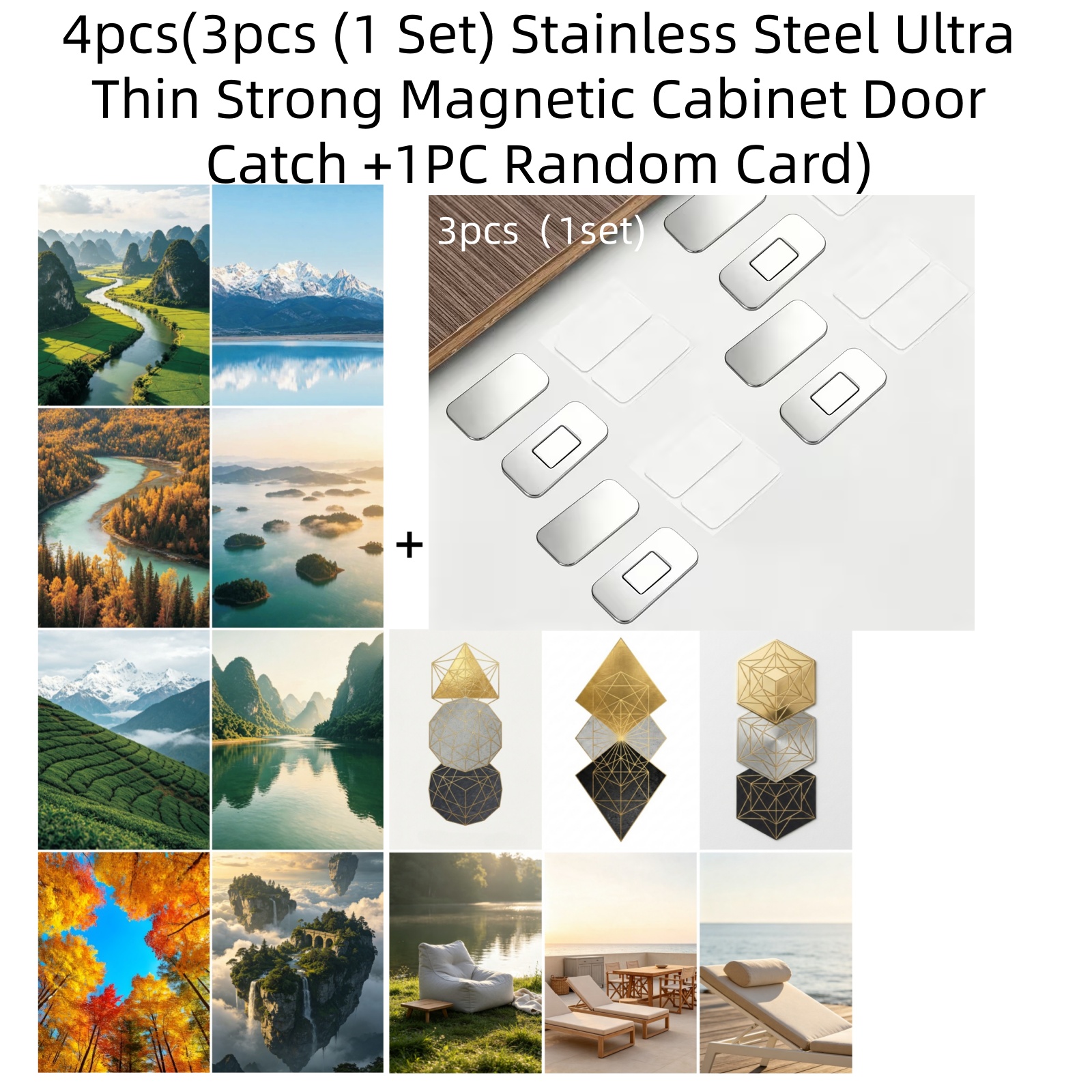 TEMU 4pcs(3pcs (1 Set) Stainless Steel Ultra Thin Strong Magnetic Cabinet Door Catch +1pc Random Card) Installed On Kitchen Cabinets, And Drawers