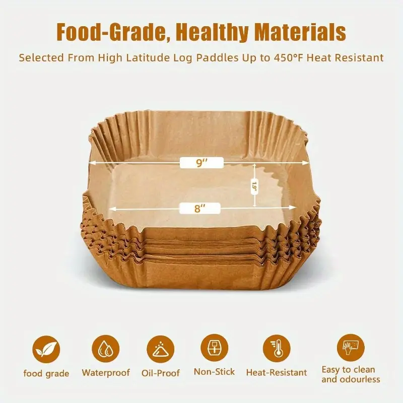 110pcs of non stick oil resistant parchment paper for air fryers 8 inch disposable square baking sheets Product details 4
