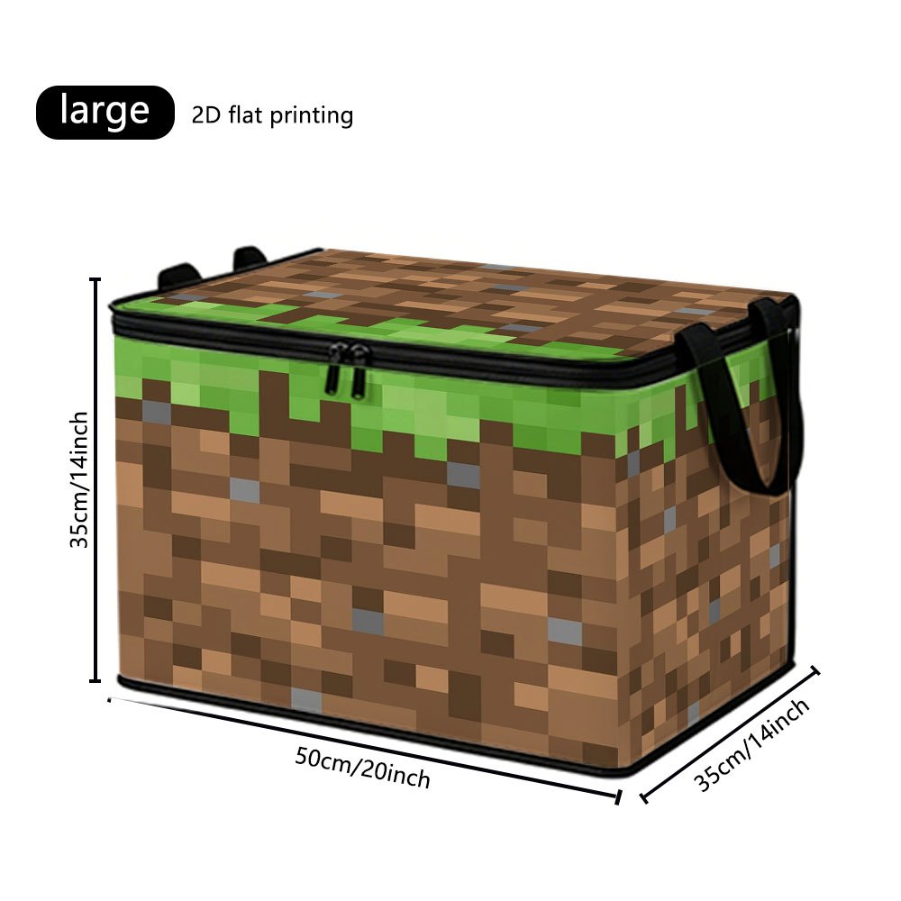 TEMU 2d Flat, Fun Cartoon Grass Block Printed Storage Box Large Capacity Foldable Clothing Organizer. Suitable For Office Supplies, Bathroom