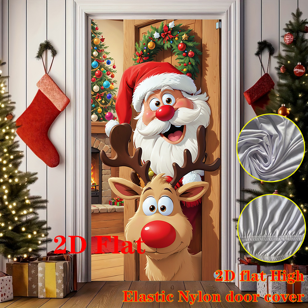 TEMU 2d Flat, 2d Door Banner, 2d Flat 1pc Polyester Door Banner, Happy Halloween & Merry Christmas Themed Decorations, Christmas Decor - Santa Claus