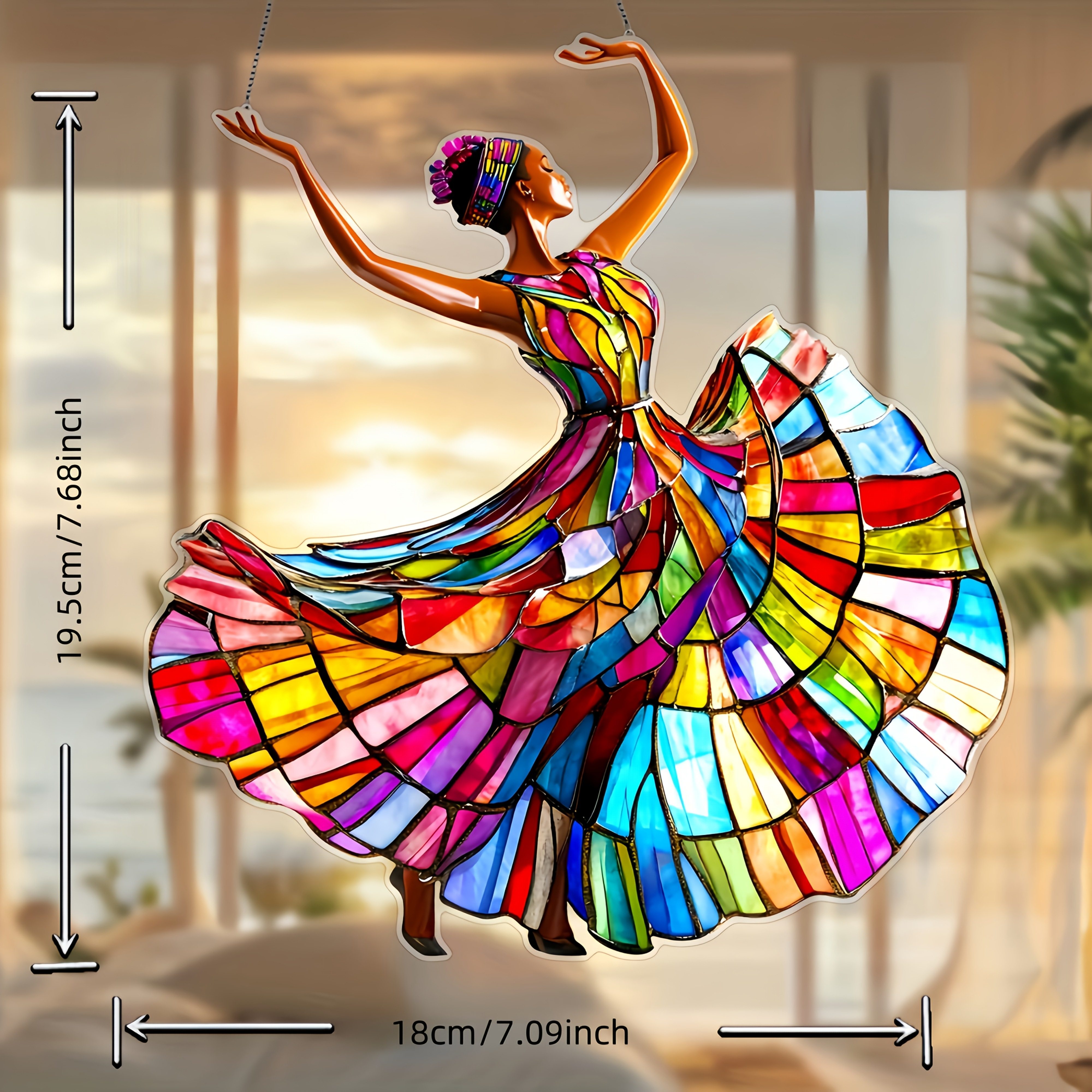 TEMU 2d Flat, 2d Flat 1pc African Dancer Sun , 2d Flat Acrylic Colorful Style Hanging Ornament Suitable For Garden And Home, Birthday Gift, 7.09