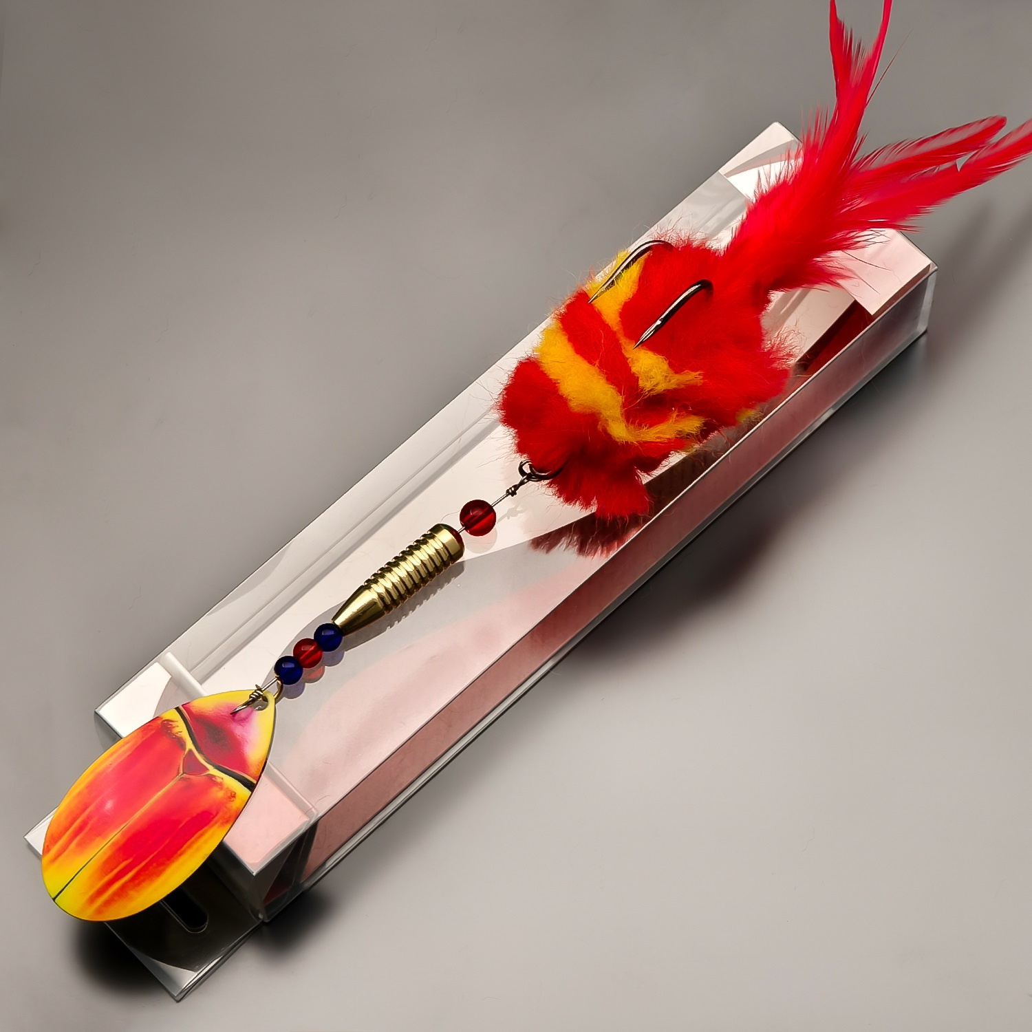 E-shop ANFS 1 Stück Große Musky Spinner Köder mit Kupfergewicht & Kunstfeder – Lebendige Mischfarben, Langlebiges Design für Hecht, Barsch, Forelle –