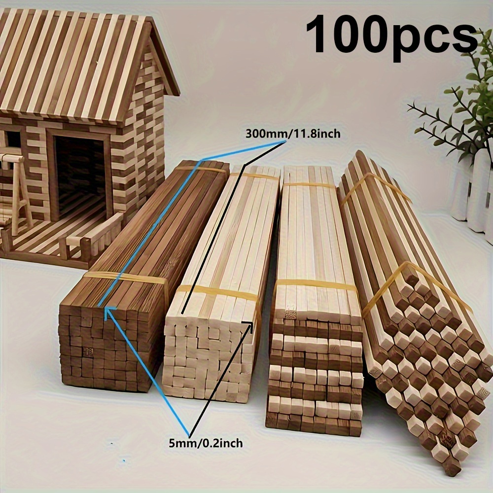 TEMU 60/100pcs Rods, Sticks For Projects, Woodworking Supplies, Model Making, Arts And Crafts- Size 0.2 X 0.2 X 11.8inch