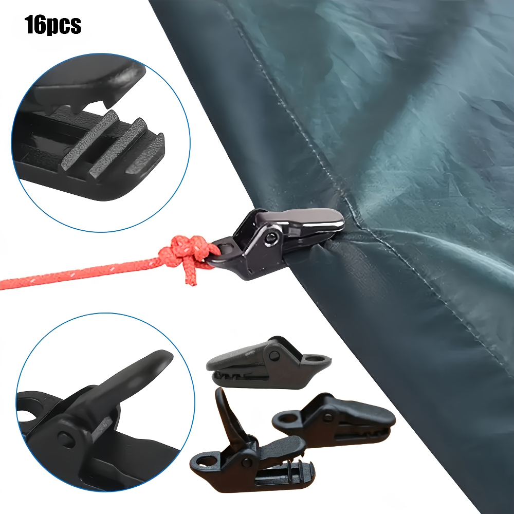 16pcs Durable Tent Fastening Clips, Windproof Tent Clamps, Multi-functional Portable Design, Suitable For Safe Outdoor Camping, The Perfect Camping Accessory