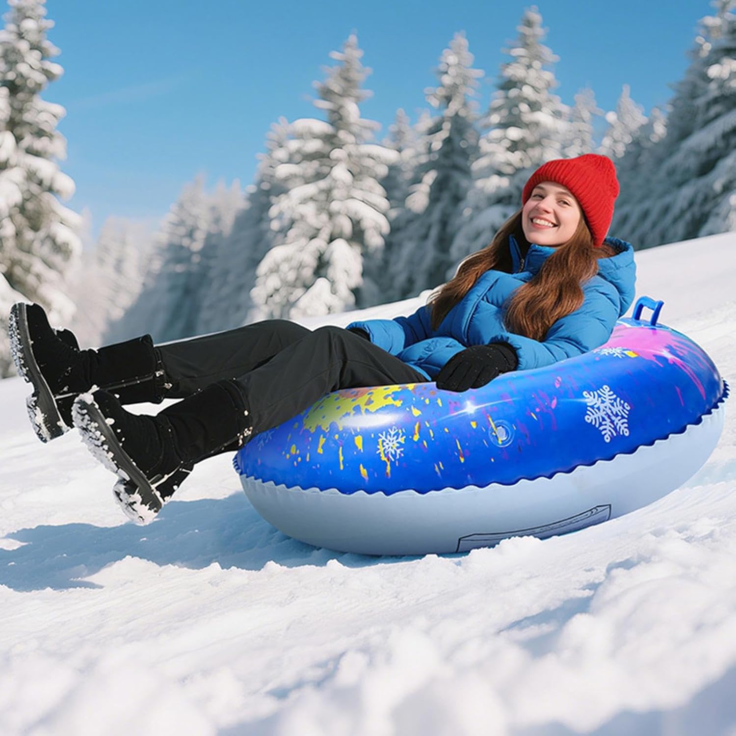 Heavy-Duty Colorful Fashion Snow Tubes/Inflatable Snowboards/Inflatable Snow Sleds, Foldable PVC Winter Water Slides, Suitable for Skiing/Snow Drifting/Winter Activities/Outdoor Family Leisure Activities, Winter Sports, Christmas/New Year Gifts.