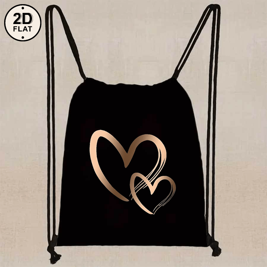 TEMU 1pc Black Drawstring Bag With & Infinity Symbol Print - Soft Polyester, Adjustable Straps, Front Zipper Pocket, Ideal For Gym, Yoga, Shopping,