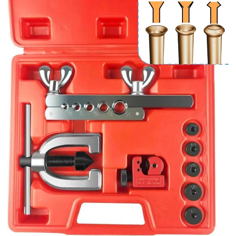 Image of Brake Line Flaring Tool Kit, 3/16', 1/4', 5/16', 3/8' And 1/2' Double & Single Tubing Flare Tool For Copper And Aluminum Fuel Line Tube