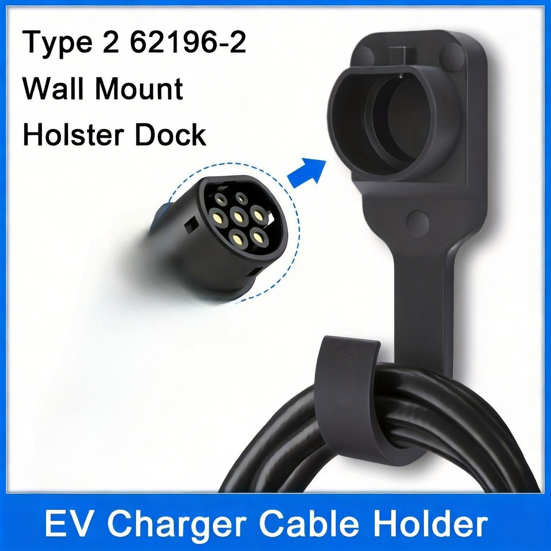 TEMU Pour connecteur Type 2 Prise EU Support Mural Universel Support de Câble de Chargeur EV pour Voiture Électrique Tête de Pistolet de Charge,