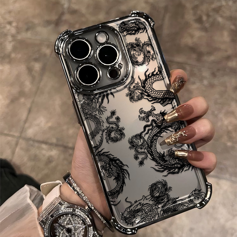Image of New Year Chinese Ancient Style Dragon Phone Case Compatible For Iphone 17-11 Pro Xr Xsmax Plus Electroplated Shockproof Transparent Soft Back Cover