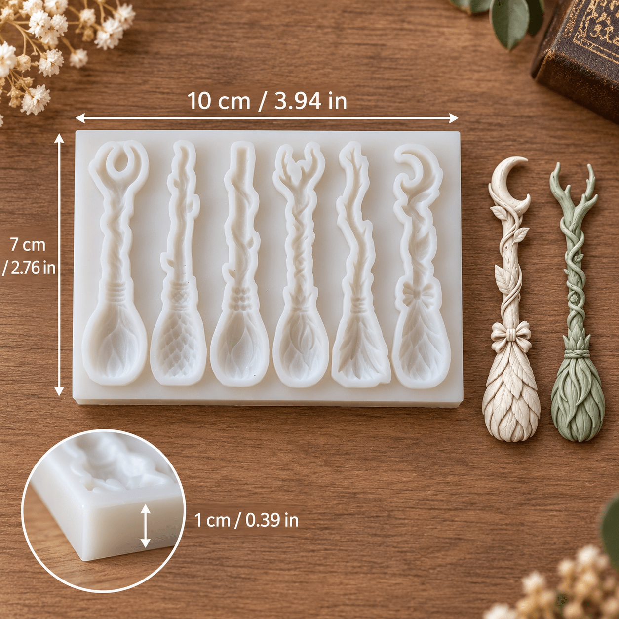TEMU 6-cavity Silicone Mold Suitable For Resin Casting & Polymer Clay - Multi- Broom With Rectangular Frame For Diy Craft, Plaster/pendant Jewelry