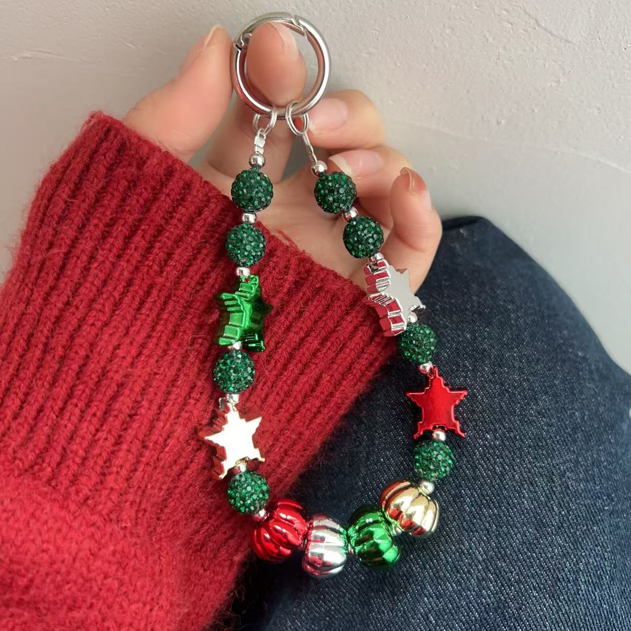 TEMU 1pc ' Beaded Star Keychain With Beaded Chain & 5-point Star Charm - Bag & Phone Accessory Suitable For Keys, Headphones, Backpacks - Stylish