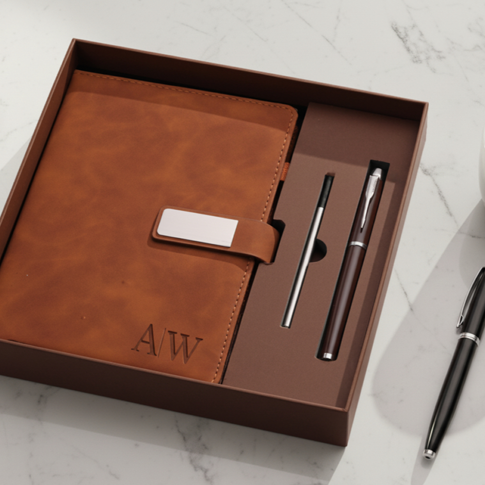 TEMU Personalized Vegan Leather Notebook & Pen, Custom Engraved Journal, Birthday Gift For Men, Corporate Gift Set