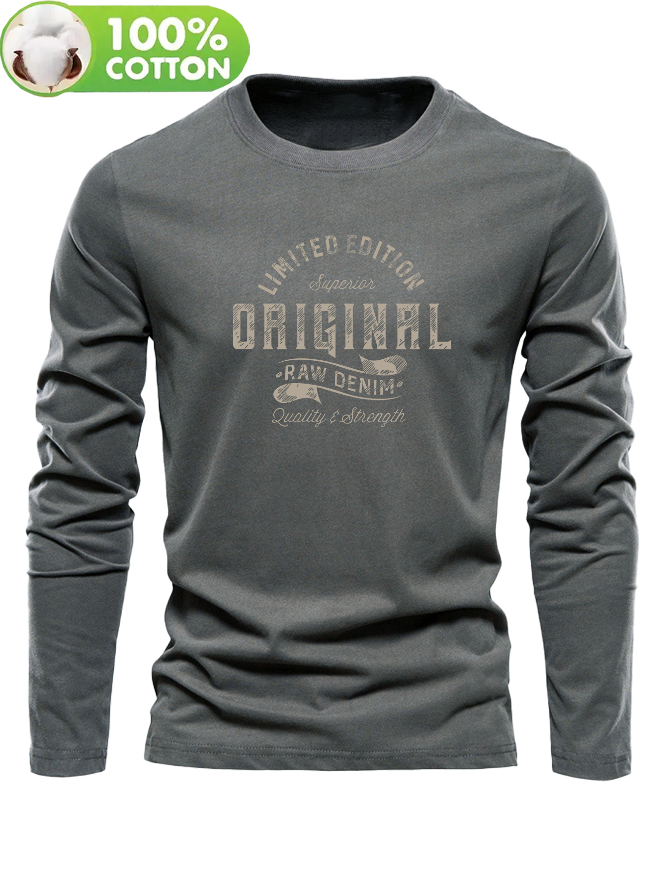 Men's 100% Cotton T-Shirt, Fashion Casual Crew Neck Top with Print Design, Spring/Autumn Style, Comfortable and Versatile Men's Top for Outdoor Leisure, Sports, and Commuting