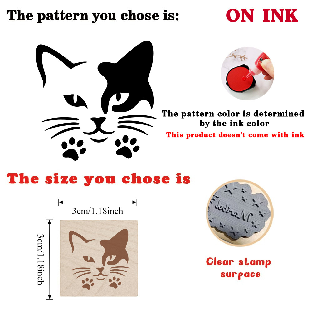 Cool Cute Flower-Faced Cat Paw Print Wooden Stamp
