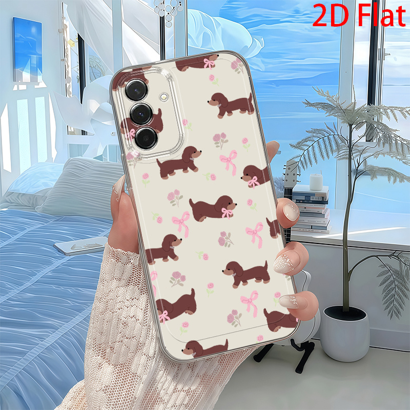 TEMU Phone Case - 2d Flat Dachshund Puppy Flower Pattern Phone Case For Galaxy A03s A05s A06 A07 A13 A14 A15 A16 A17 A22 A23 A24 A25 A26 A32 A34 A35