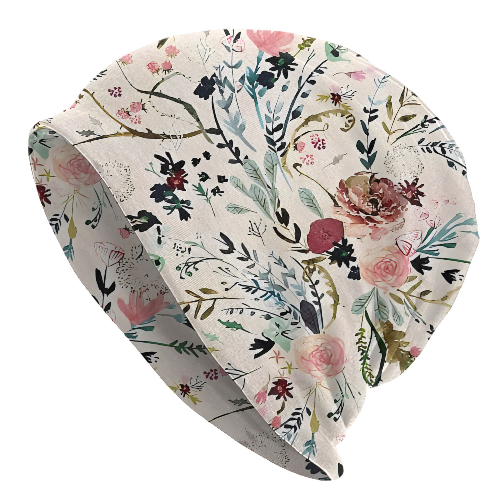 E-shop Floral Bonnet Herren Herbst Frühling Dünne Mütze Blühende Blumen und Blätter Skullies Beanies Caps für Männer Frauen Kreative Hüte