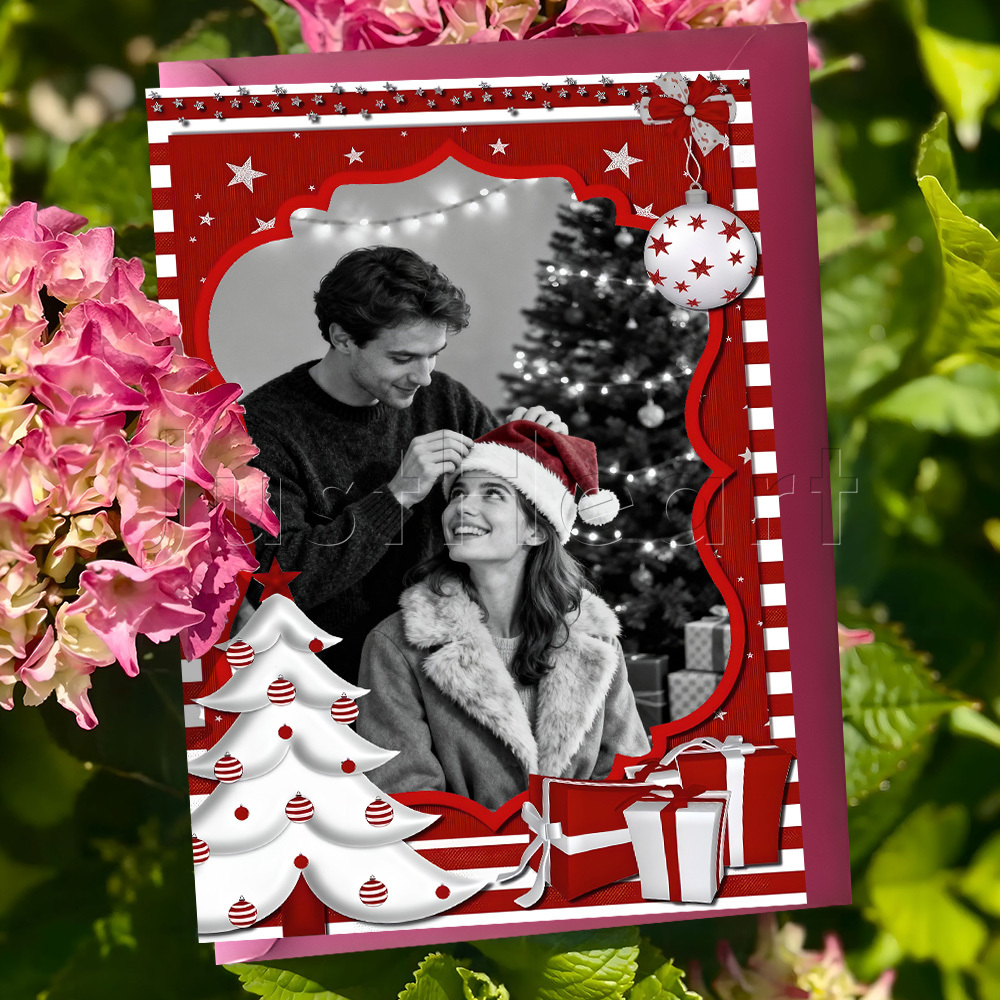 TEMU Christmas Custom Greeting Card 1pc, With Envelope, Featuring A Christmas Tree And Gifts Design, Suitable For Christmas Greetings, Gifting ,