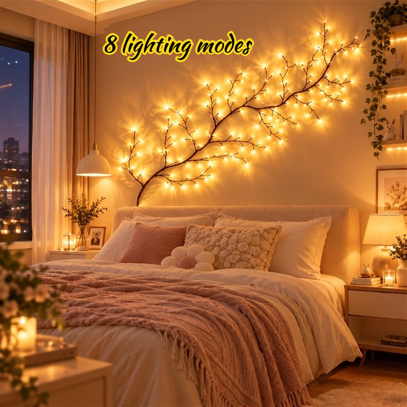 TEMU 135cm/53.15inch 36led Flexible Willow Vine String Lights | 8 Birch Tree Led | Usb Powered Artificial Plant Vine Decorative Lights | Room Night