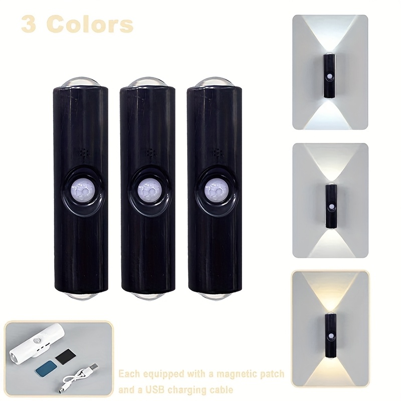 Image of Double-head Cat Eye Sensing Wall Light (), Rgb With Adjustable , Usb Rechargeable, Smart Spotlight With Pir Sensor, Three- (warm/cool/neutral Light), In Bedroom, Staircase, Wardrobe, Etc