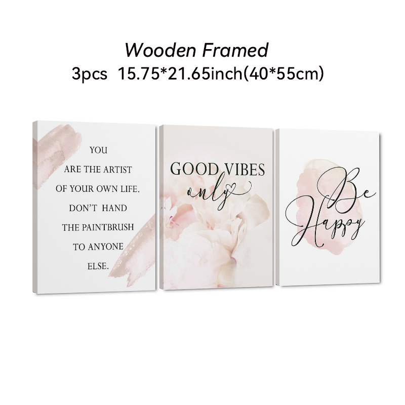 TEMU 2d Flat, 2d Flat, Set Of 3 Flat Canvas Paintings With Message, Framed In Wood, Perfect For Decorating Your Living Room Or Bedroom