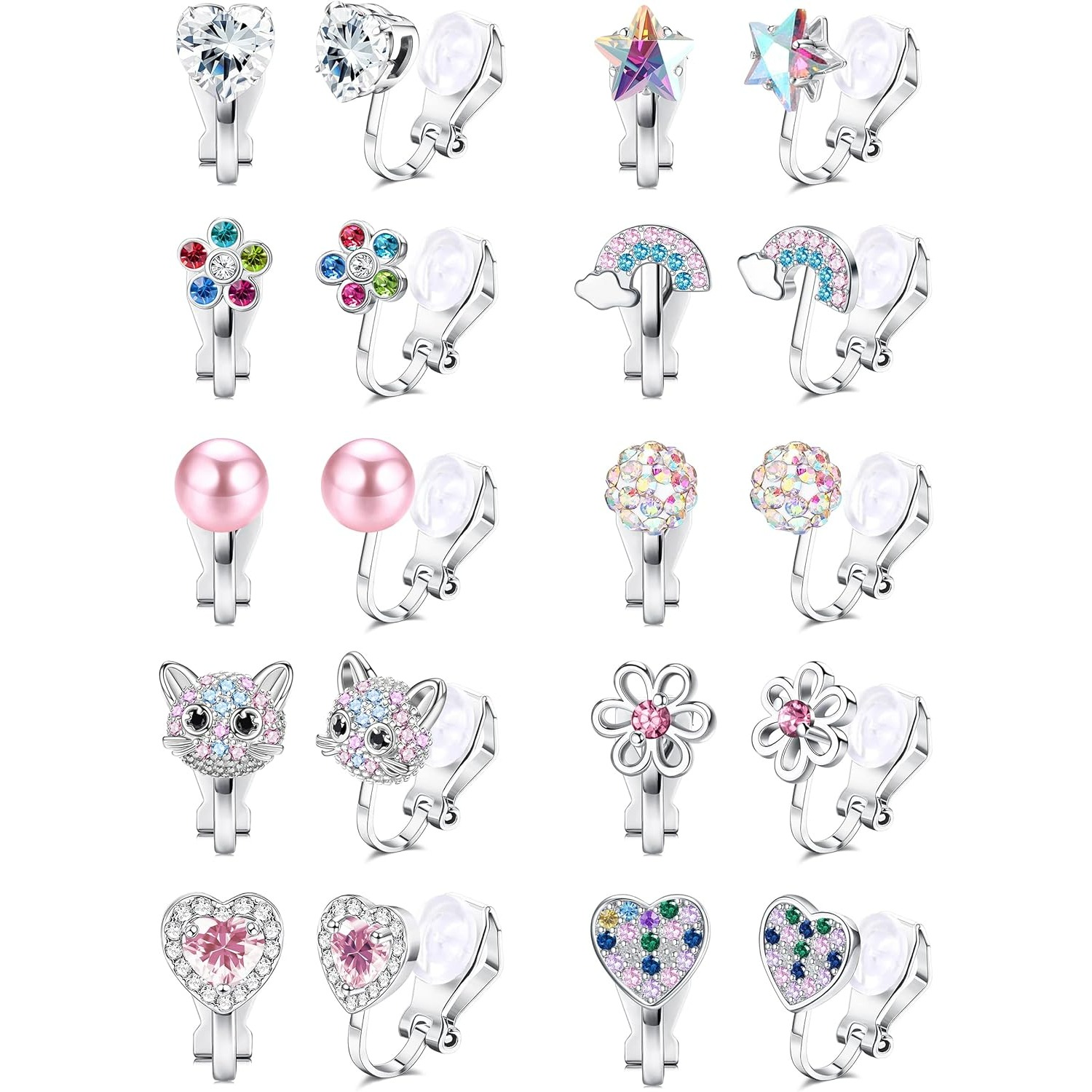 Image of 10pairs Clip On Earrings For Women Colorful Non-piercied Earrings Cute Clip-on Earrings