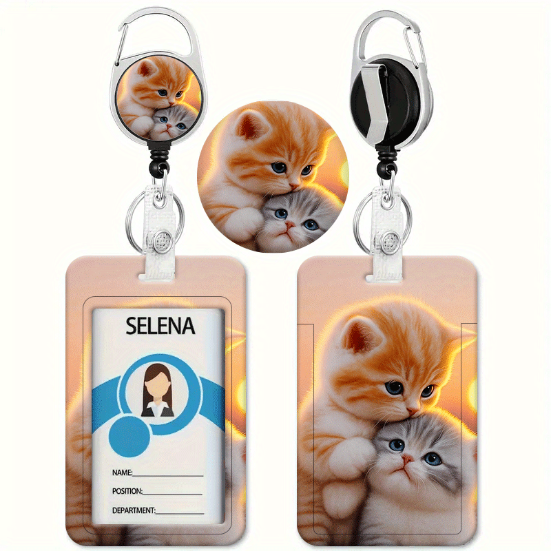 TEMU Lanyard Retrattile con Gancio a e Stampa Sfumata Beige a Design - Porta Badge per Infermieri, Medici, Insegnanti, Ufficio e Scuola - Compatibile