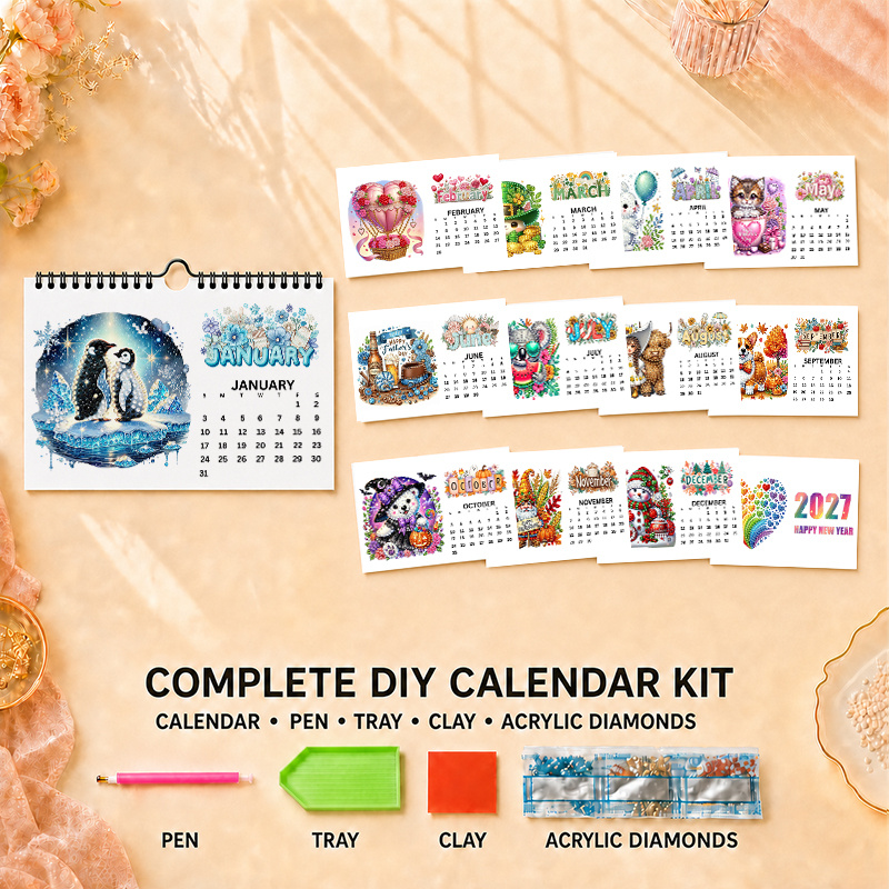 TEMU 1pc Calendrier 2027 avec peinture diamant , Calendrier du An, Calendrier mural, Artisanat créatif , Décoration de bureau, salon, Décoration ,