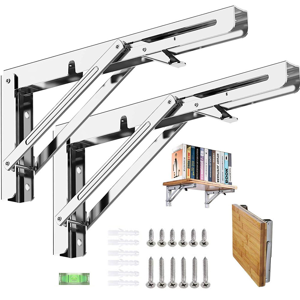 2pcs Hinged Foldable Support Brackets, Space Efficient Hardware For Installing Floating Shelves Indoor