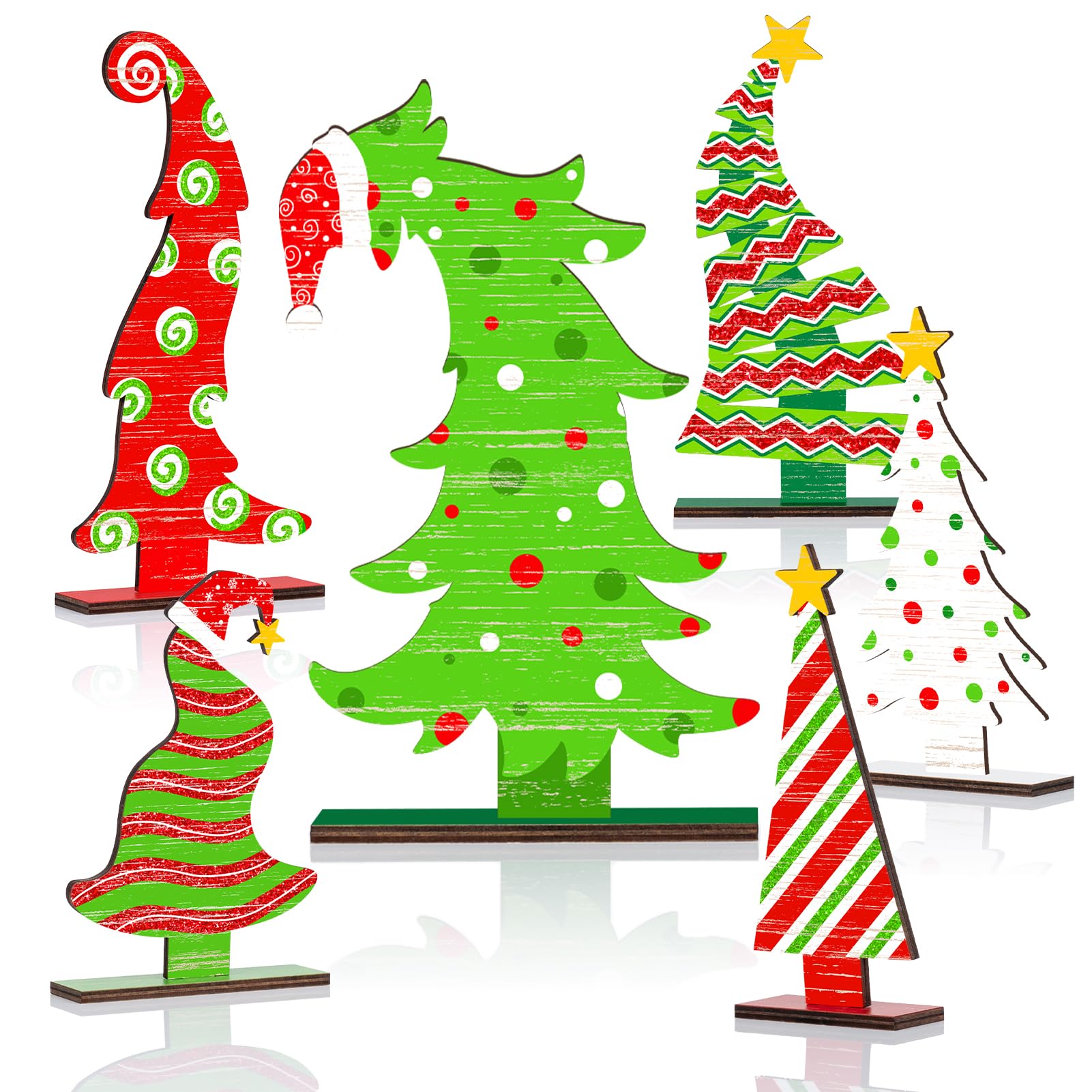 TEMU Ensemble de 6 ornements décoratifs de bureau en bois, support de décoration de bureau d'arbre de Noël de style rétro vieilli, centre de table en