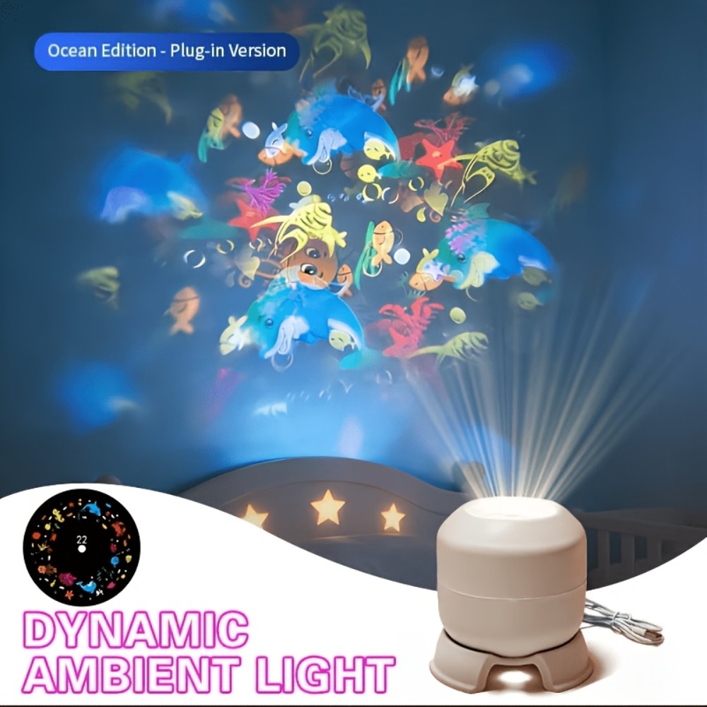 TEMU Led Dynamic Rotatable Ocean Projection Lamp, Usb-powered Projection Night Light, 360-degree Rotatable, Marine Animal Projector, Bedside Mood