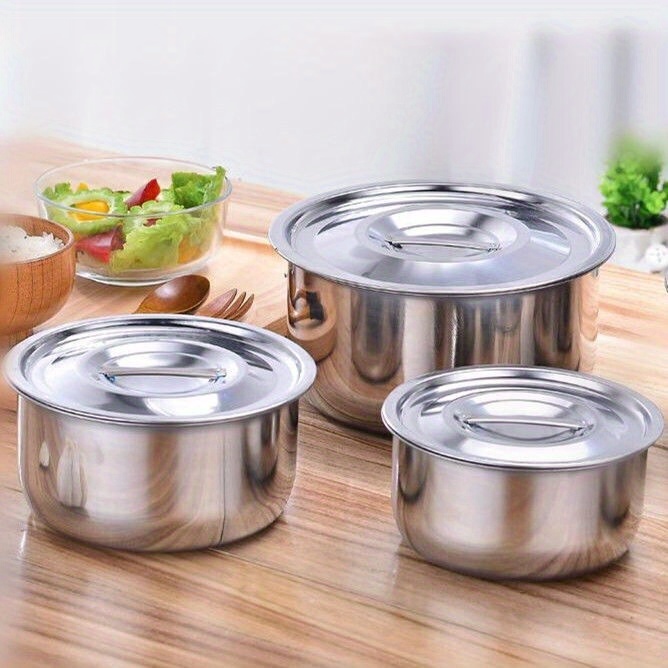 3 5pcs set stainless steel cooking pot with lid universal for induction cooker gas stove electric pottery stove seasoning jar salad basin thai pot kitchen and restaurant supplies for christmas parties and ramadan   hotel kitchen details 7