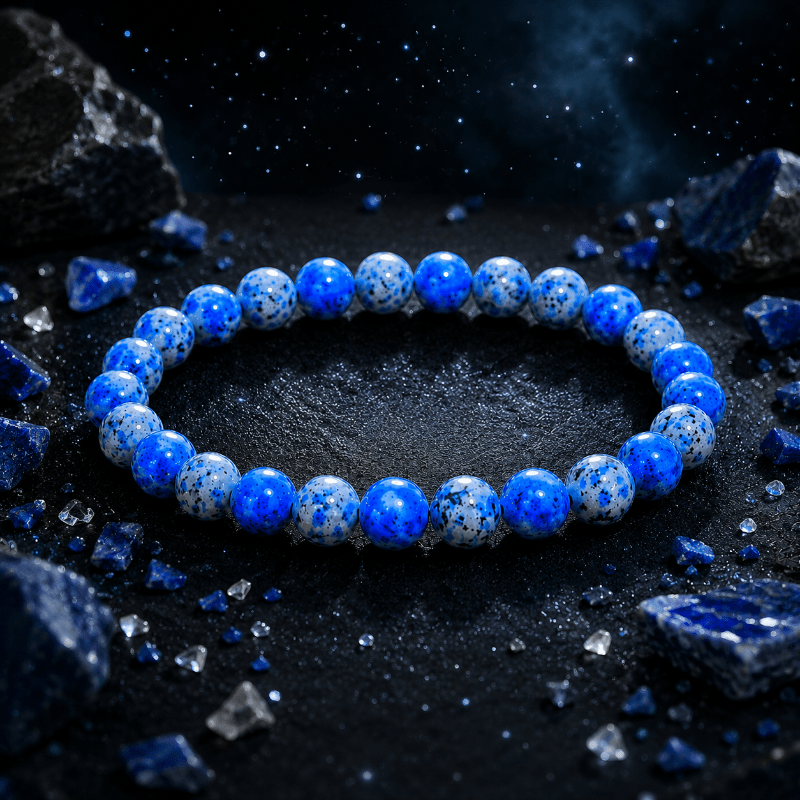Deep Blue Nebula Spotted Texture Round Bead Bracelet