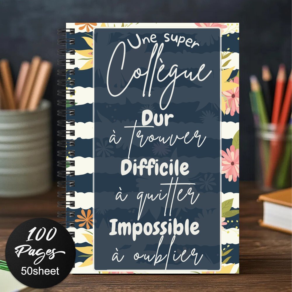 TEMU 1 carnet à spirale de bureau français - Journal au design floral et rayé pour , cadeaux pour collègue, cadeau de remerciement, de départ ou