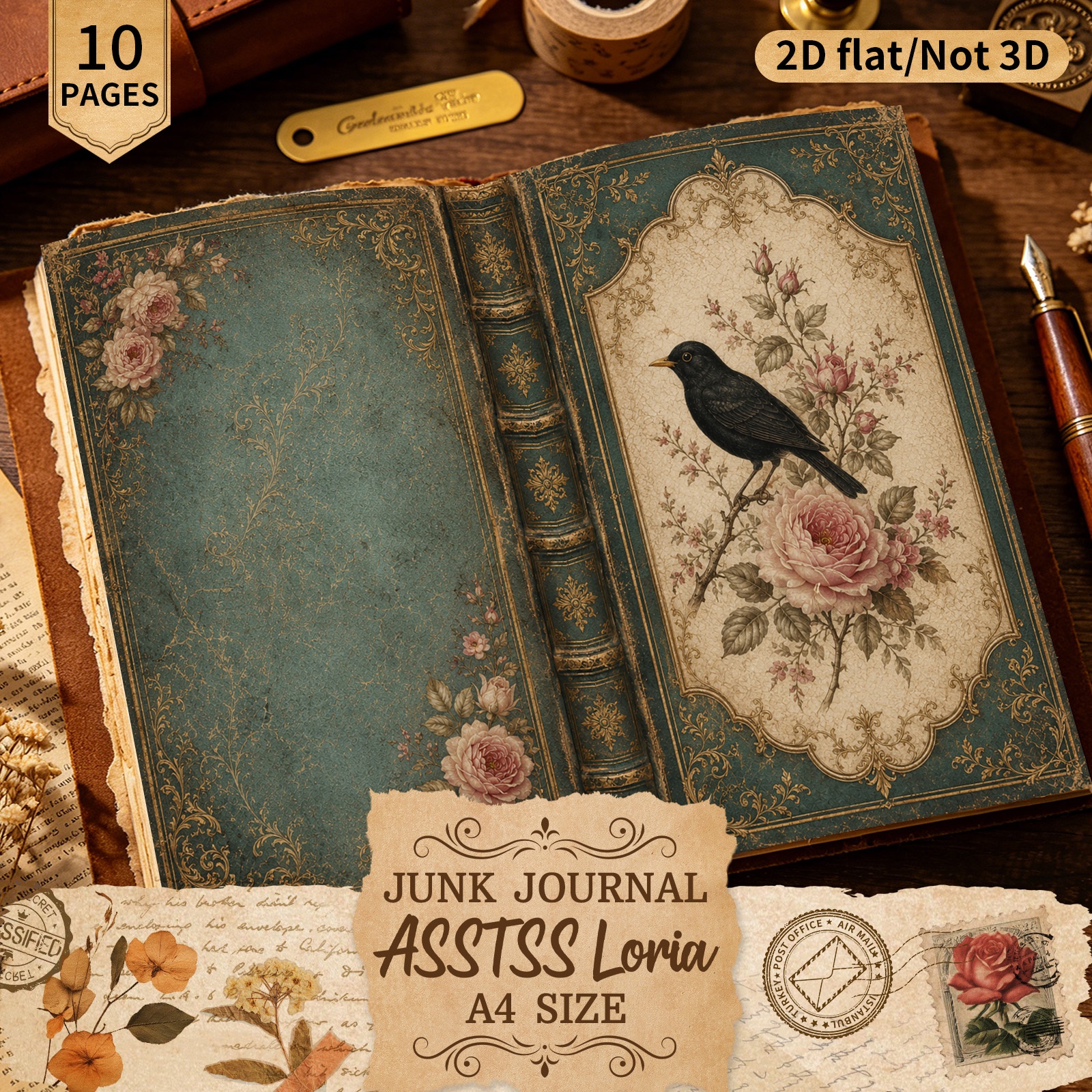 TEMU Asstssloria 10 Sheets A4 2d Flat Vintage Book Cover Decorative Paper, Handcrafted Junk Journal And Decorative Craft Paper, Craft Supplies