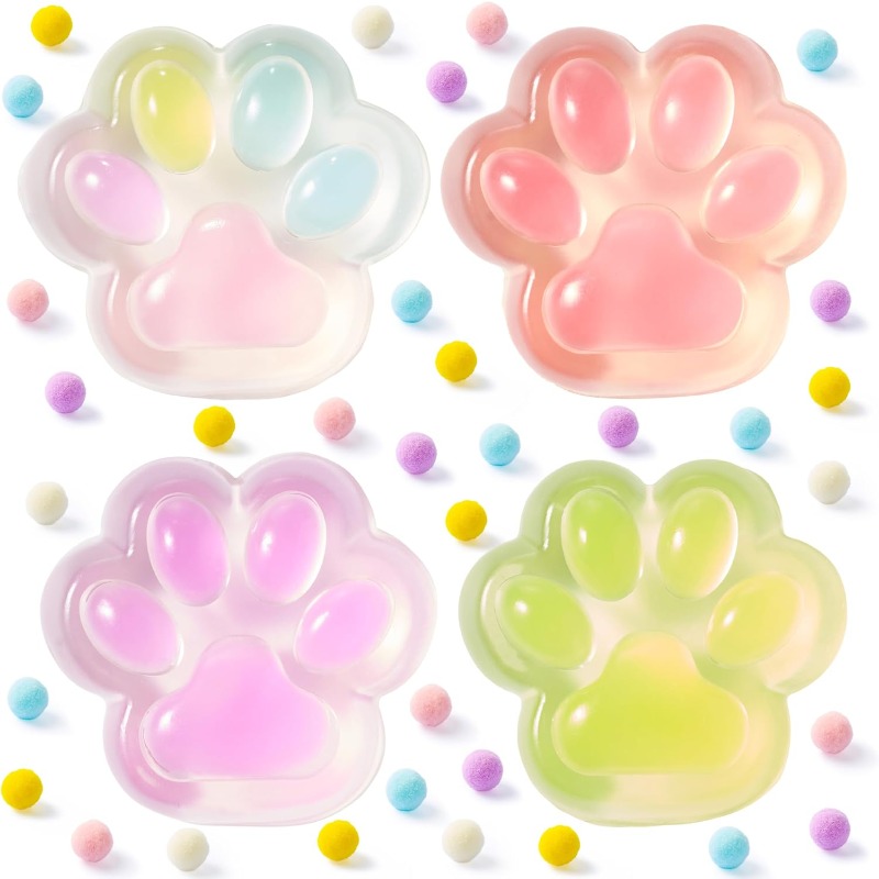 TEMU 4pcs Taba Paw Squeeze Toys, Easter Party Favors & Gifts For Kids Adults, Transparent Cat Paw Fufu Toys, Sensory Fidgets, Cute Fidget Toys For