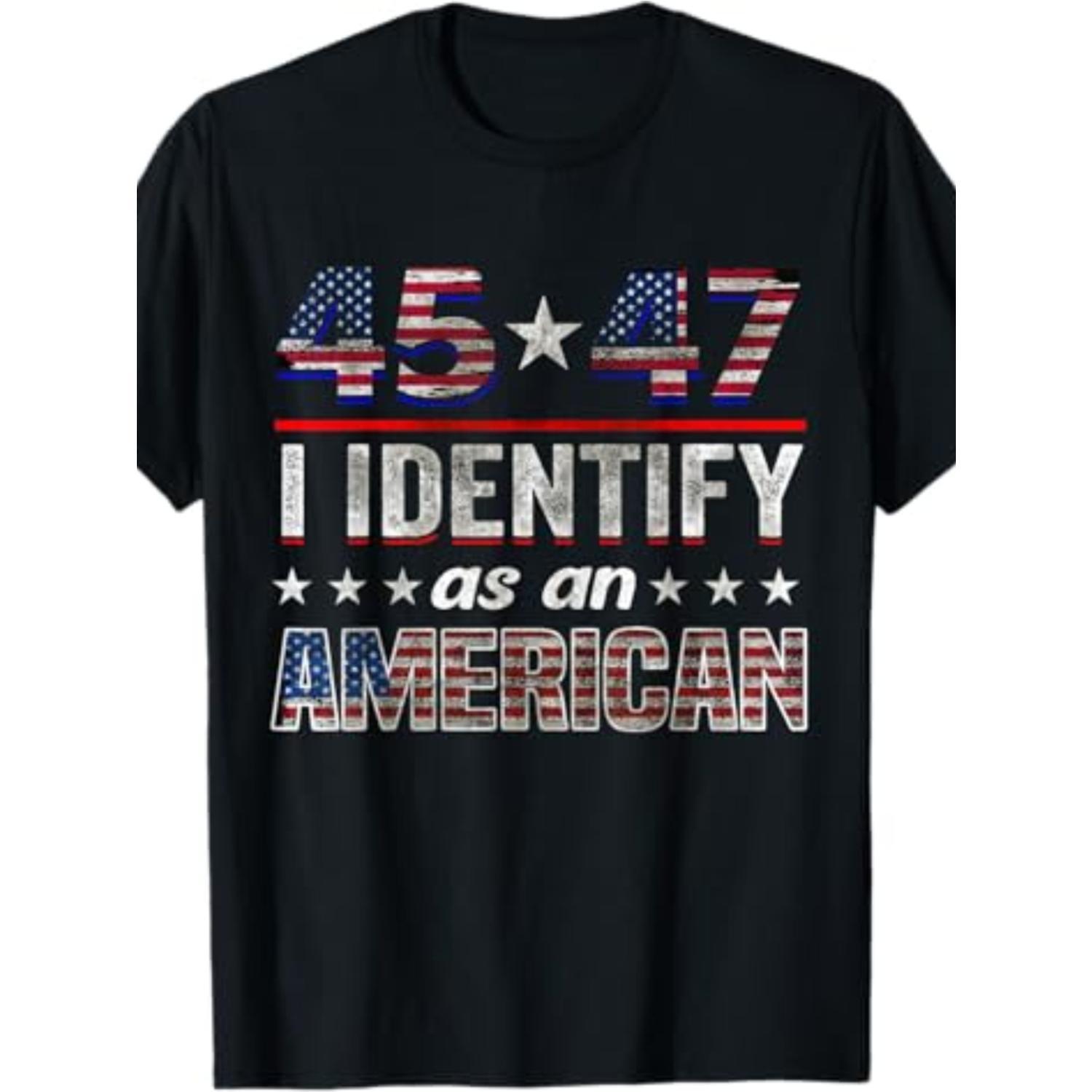 

Patriotic American Flag 45 47 Print Cotton T-shirt, Casual Crew Neck, Slight Stretch, Knit Fabric, Unisex, For Men, Women, Dad, Mom, Top