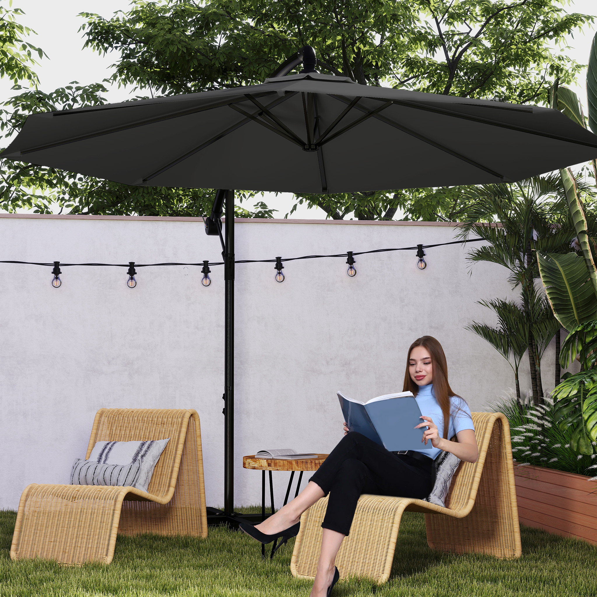 Image of 3/3.5m Garden Parasol 360 Degree Rotatable Sun Umbrella With 45 Degree Crank Tilt For Patio Pool Balcony