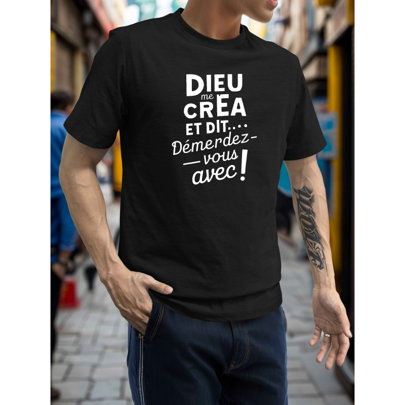 

T-Shirt Décontracté pour Homme à Manches Courtes avec Imprimé Français - Polyester Respirant, Col Rond, Tee-Shirt de Mode d'Été