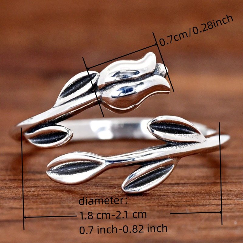 Bohemian Rose Flower Adjustable Ring, Retro Style