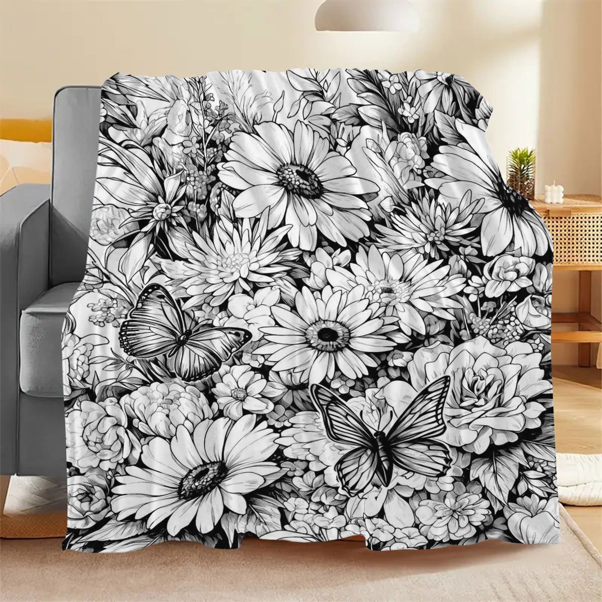 TEMU Vintage Floral Flannel Blanket, Thickened Warm Sofa Throw Blanket For Autumn And Winter, Office Nap Air-conditioned Blanket, Home Bedroom